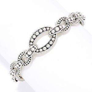 Samuel B Oval Linked Bracelet with Beaded Design in Sterling Silver